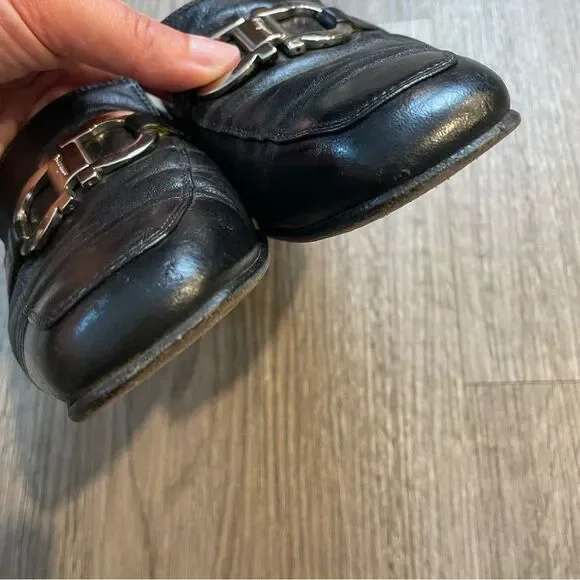 SALVATORE FERRAGAMO Vintage Black Leather Loafers Silver  display picture 3